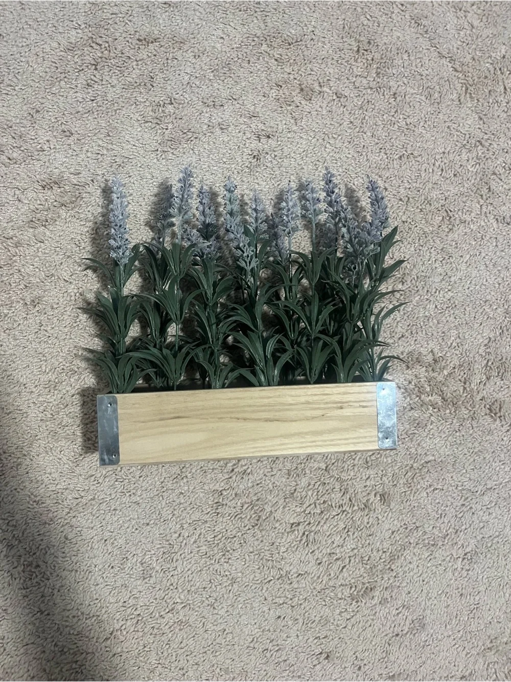 Wood Planter Box with Lavender-Look Faux Flowers - Green & Purple
